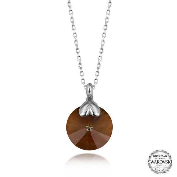Alsepeteavm Swarovski Crystal Kahverengi Taşlı Gümüş Kadın Kolye - Image 1