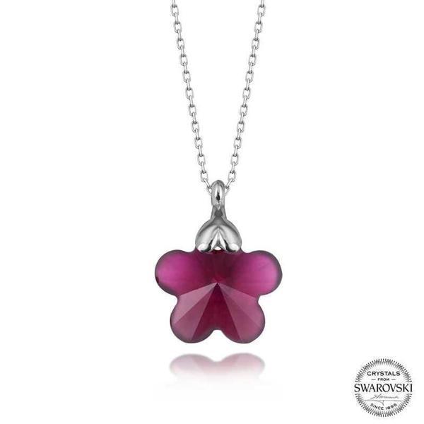 Alsepeteavm Swarovski Crystal Taşlı Fuşya Papatya Gümüş Kadın Kolye - Image 1