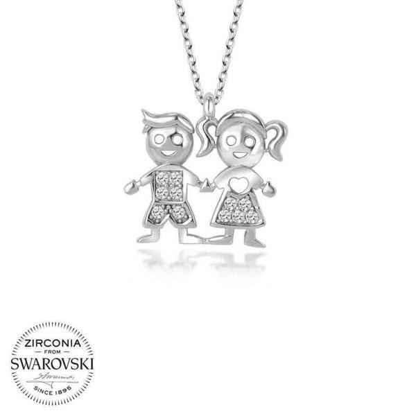 Alsepeteavm Swarovski Taşlı Gümüş Erkek Kız Çocuk Bayan Kolye - Image 1