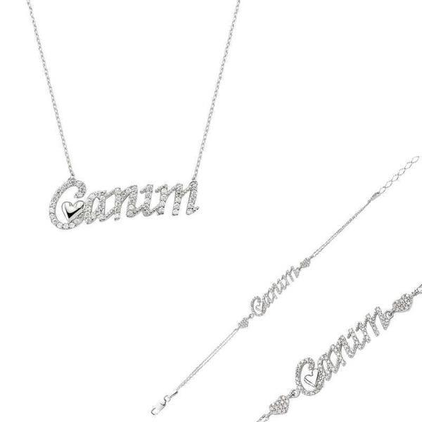 Alsepeteavm Gümüş Canım Yazılı Kalp Bayan Set - Image 1