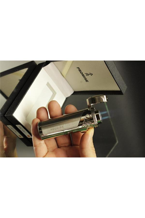 Alsepeteavm Promise 4 Torch/Alevli ve Özel Kutulu Metal Puro Çakmağı (Gümüş Rengi) - Image 1