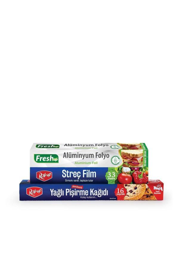 Alsepeteavm  Roll-up 3'lü Ekonomik Mutfak Seti Pişirme Kağıdı + Streç Film + Alüminyum Folyo - Image 1
