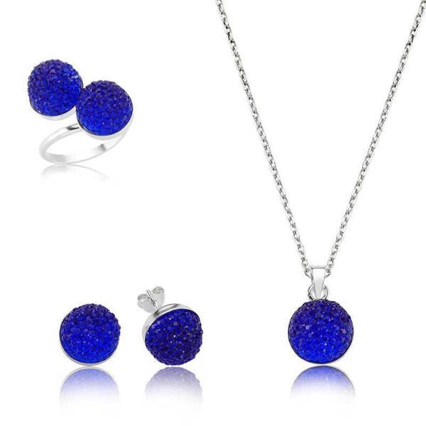 Alsepeteavm Gümüş Lacivert Kristal Taşlı Bayan Set - Image 1