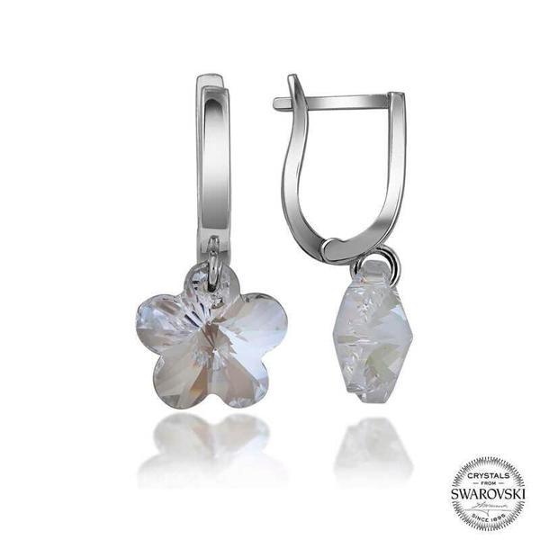 Alsepeteavm Swarovski Crystal Taşlı Gümüş Beyaz Papatya Sallantılı Kadın Küpe - Image 1
