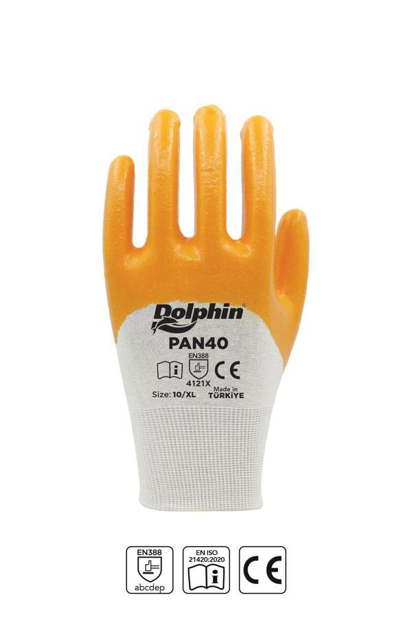 Alsepeteavm  Dolphin Pamuk Nitril İş Eldiveni Beyaz/sarı Pan40 10-xl 12 Çift - Image 1