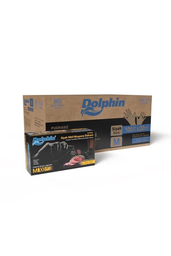 Alsepeteavm  Dolphin Siyah Çok Amaçlı Nitril Muayene Eldiveni M Beden | 20 Paket Koli - Mdr - Image 1