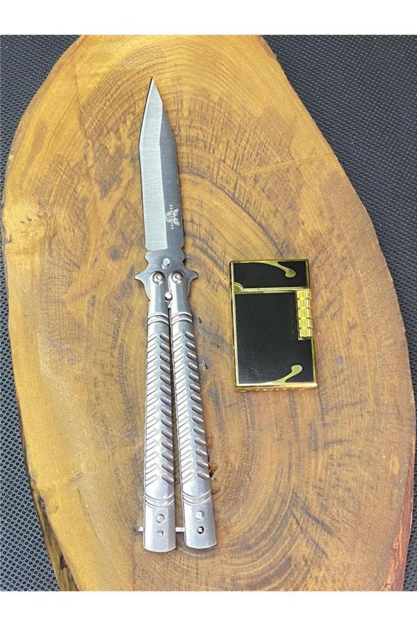 Alsepeteavm 21 cm Gümüş Kelebek + Dupont Tarz Çakmak Seti - Image 1