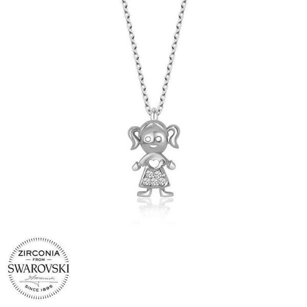 Alsepeteavm Swarovski Taşlı Gümüş Kız Çocuk Bayan Kolye - Image 1