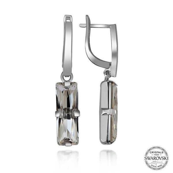 Alsepeteavm Swarovski Crystal Taşlı Gümüş Beyaz Baget Sallantılı Kadın Küpe - Image 1