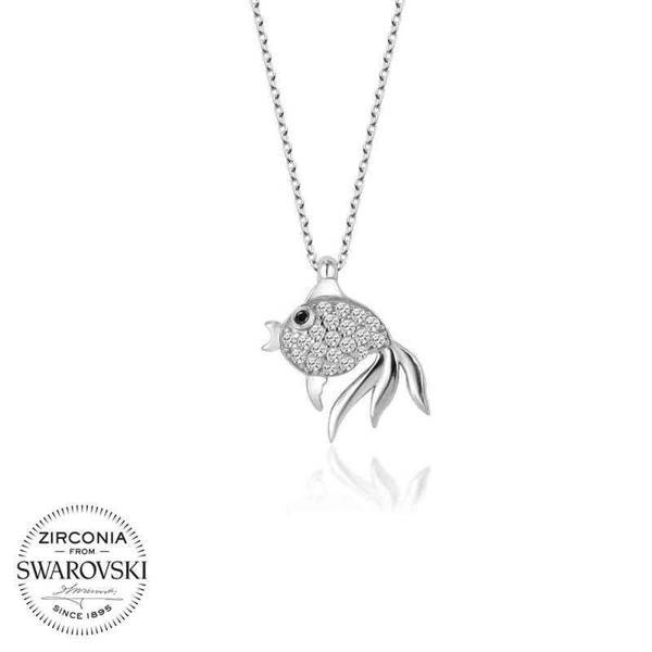 Alsepeteavm Swarovski Taşlı Gümüş Balık Bayan Kolye - Image 1