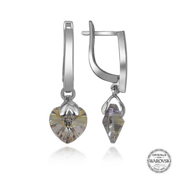 Alsepeteavm Swarovski Crystal Taşlı Gümüş Beyaz Kalp Sallantılı Kadın Küpe - Image 1