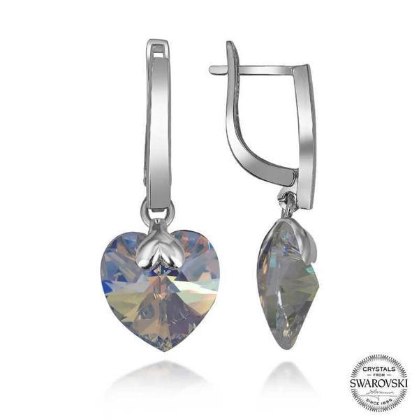 Alsepeteavm Swarovski Crystal Taşlı Gümüş Beyaz Kalp Sallantılı Kadın Küpe - Image 1