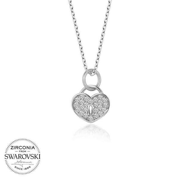 Alsepeteavm Swarovski Taşlı Gümüş Kalp Kiliti Bayan Kolye - Image 1