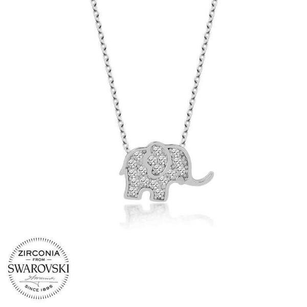 Alsepeteavm Swarovski Taşlı Gümüş Fil Bayan Kolye - Image 1