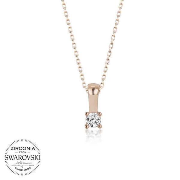 Alsepeteavm Swarovski Taşlı Gümüş Tektaş Bayan Kolye - Image 1