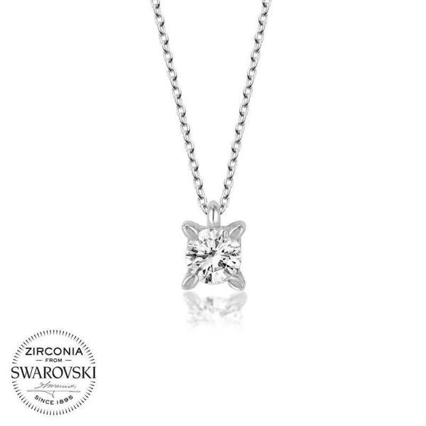 Alsepeteavm Swarovski Taşlı Gümüş Tektaş Bayan Kolye - Image 1