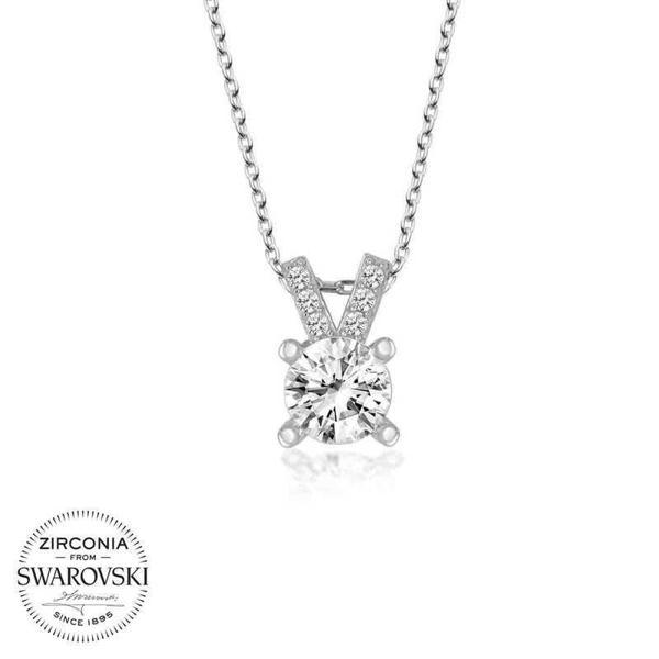 Alsepeteavm Swarovski Taşlı Gümüş Tektaş Bayan Kolye - Image 1