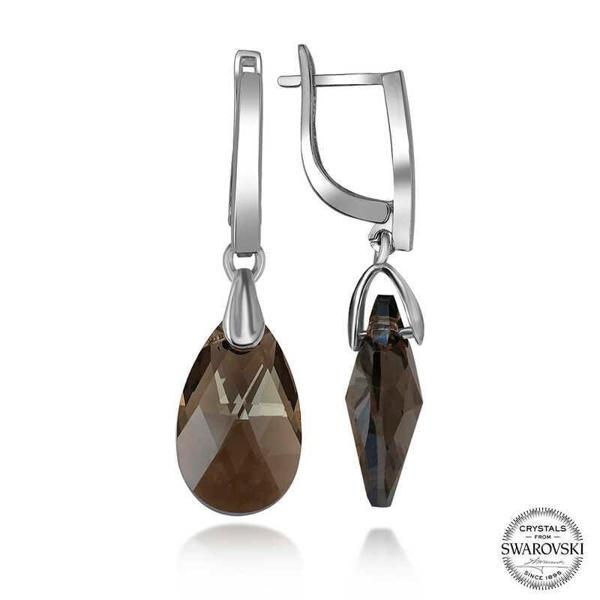 Alsepeteavm Swarovski Crystal Taşlı Gümüş Damla Sallantılı Kadın Küpe - Image 1