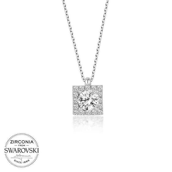 Alsepeteavm Swarovski Taşlı Gümüş Tektaş Bayan Kolye - Image 1
