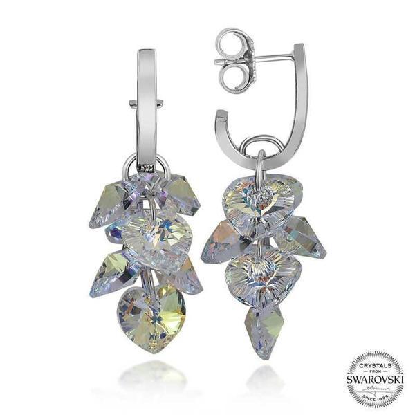 Alsepeteavm Swarovski Crystal Taşlı Gümüş Kalp Salkım Sallantılı Çivili Kadın Küpe - Image 1