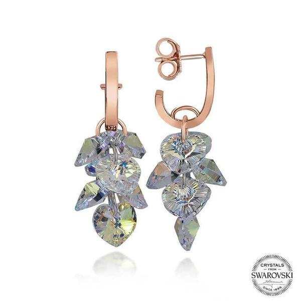 Alsepeteavm Swarovski Crystal Taşlı Gümüş Kalp Salkım Sallantılı Çivili Kadın Küpe - Image 1