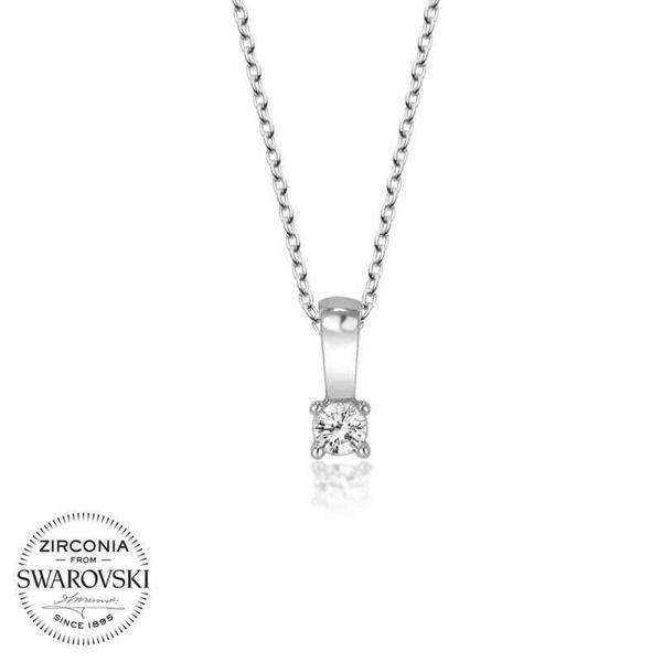Alsepeteavm Swarovski Taşlı Gümüş Tektaş Bayan Kolye - Image 1