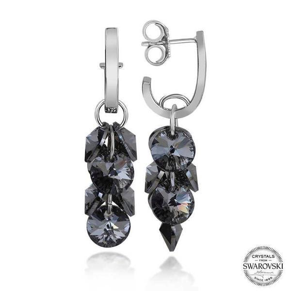 Alsepeteavm Swarovski Crystal Taşlı Gümüş Salkım Sallantılı Çivili Kadın Küpe - Image 1