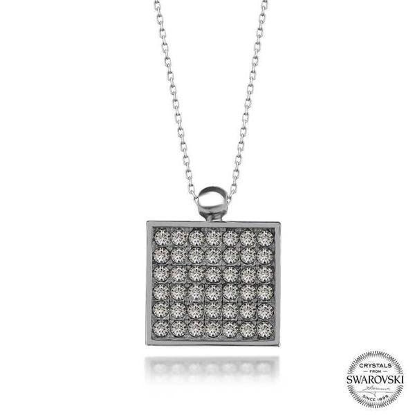 Alsepeteavm Swarovski Crystal Taşlı Kare Gümüş Kadın Kolye - Image 1