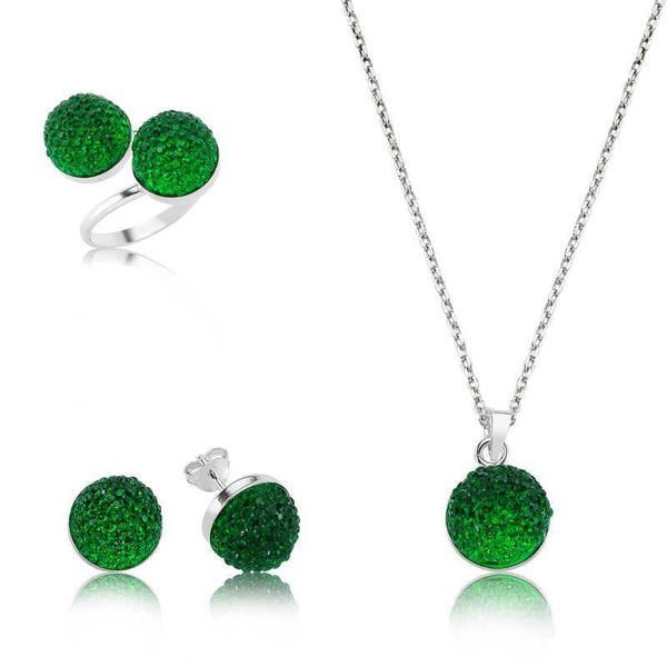 Alsepeteavm Gümüş Yeşil Kristal Bayan Set - Image 1