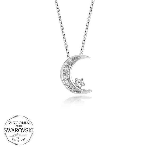 Alsepeteavm Swarovski Taşlı Gümüş Ayyıldız Bayan Kolye - Image 1