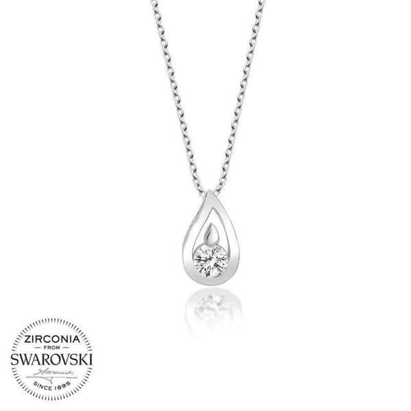 Alsepeteavm Swarovski Taşlı Gümüş Damla Bayan Kolye - Image 1