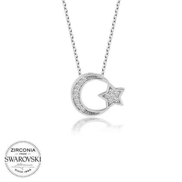 Alsepeteavm Swarovski Taşlı Gümüş Ayyıldız Bayan Kolye - Image 1