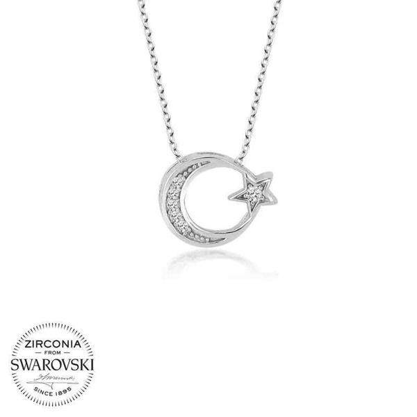Alsepeteavm Swarovski Taşlı Gümüş Ayyıldız Bayan Kolye - Image 1