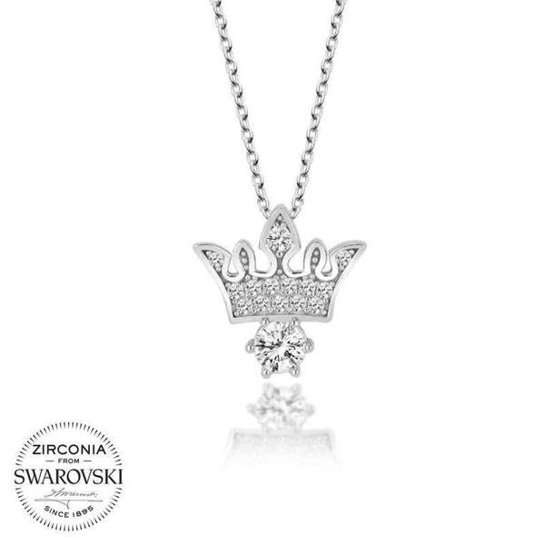 Alsepeteavm Swarovski Taşlı Gümüş Kral Tacı Bayan Kolye - Image 1