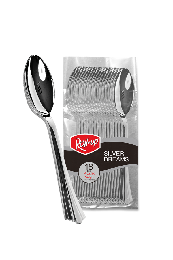 Alsepeteavm  Roll-up Metal Görünümlü Plastik Kaşık 18li - Image 1