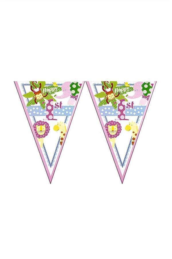 Alsepeteavm Cheerful Animals Triangle Flag Banner Pink - Image 1