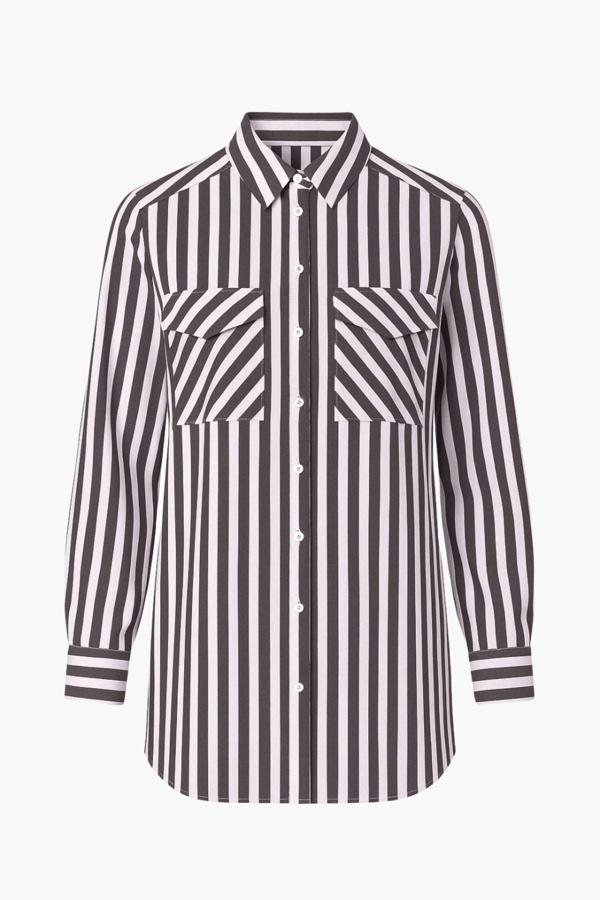 Mizalle Modal Dokulu Siyah Çizgili Cepli Gömlek - Image 1