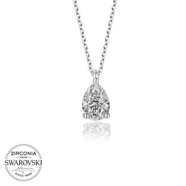 Alsepeteavm Swarovski Taşlı Gümüş Damla Tektaş Bayan Kolye - Image 1