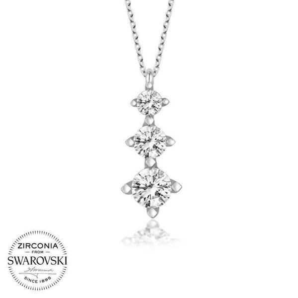 Alsepeteavm Swarovski Taşlı Gümüş Üçtaş Tektaş Bayan Kolye - Image 1