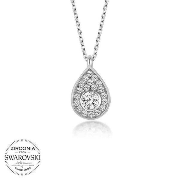 Alsepeteavm Swarovski Taşlı Gümüş Damla Tektaş Bayan Kolye - Image 1