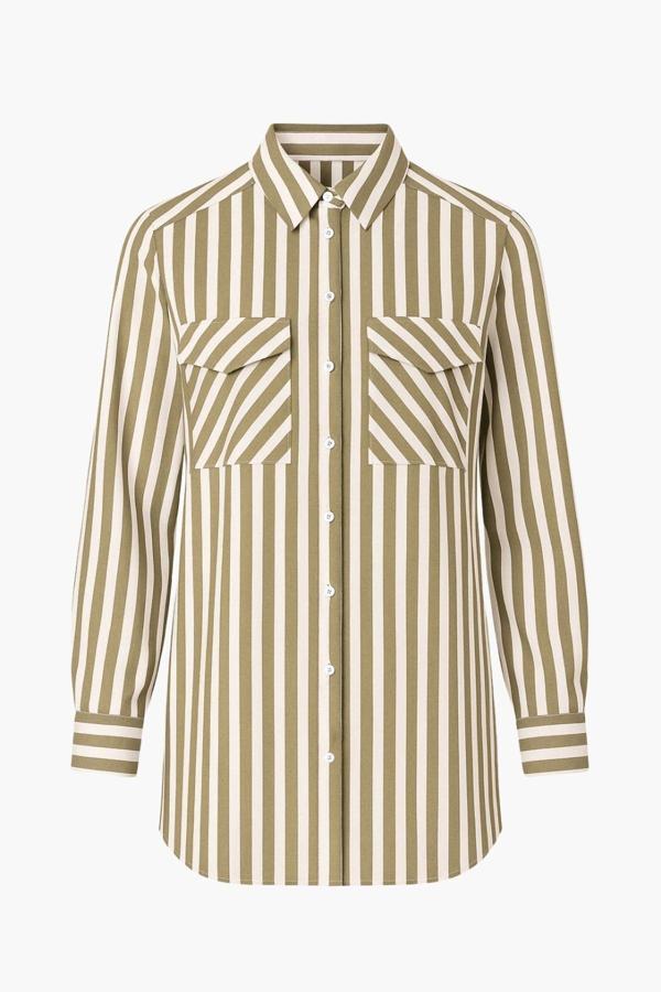 Mizalle Modal Dokulu Vizon Rengi Çizgili Cepli Gömlek - Image 1