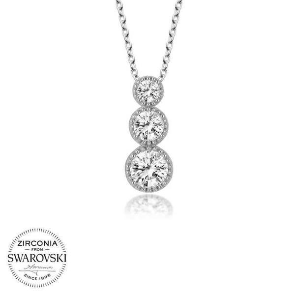 Alsepeteavm Swarovski Taşlı Gümüş Üçtaş Tektaş Bayan Kolye - Image 1