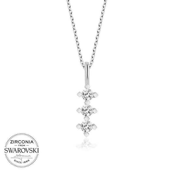 Alsepeteavm Swarovski Taşlı Gümüş Üçtaş Tektaş Bayan Kolye - Image 1