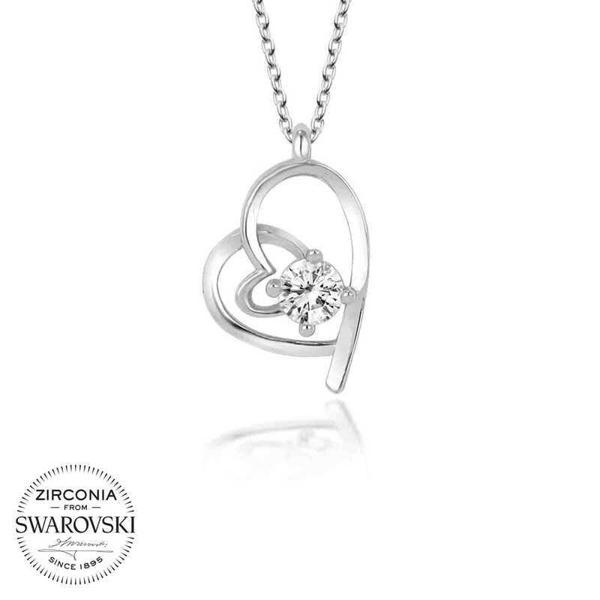 Alsepeteavm Swarovski Taşlı Gümüş Kalp Bayan Kolye - Image 1