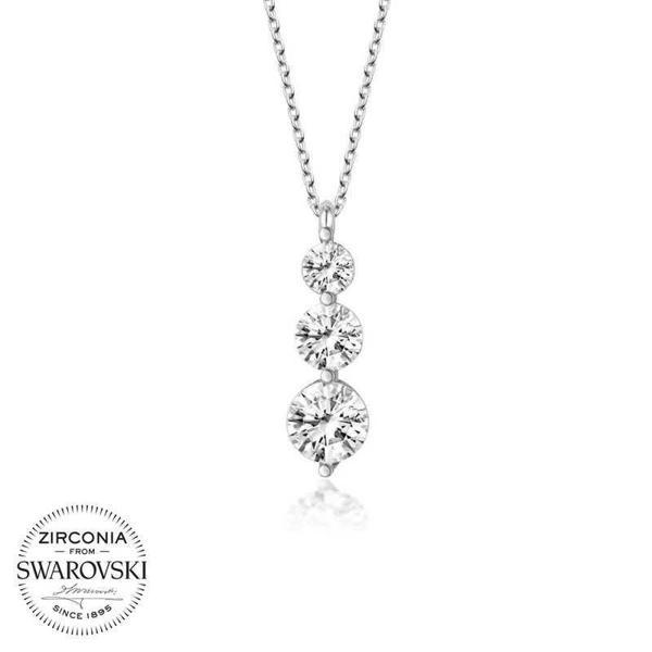 Alsepeteavm Swarovski Taşlı Gümüş Üçtaş Tektaş Bayan Kolye - Image 1