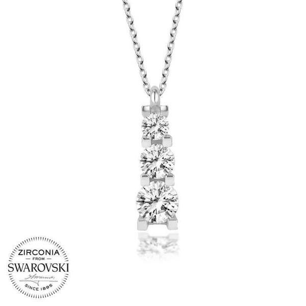 Alsepeteavm Swarovski Taşlı Gümüş Üçtaş Tektaş Bayan Kolye - Image 1
