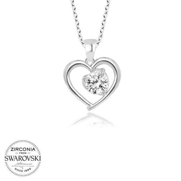 Alsepeteavm Swarovski Taşlı Gümüş Kalp Bayan Kolye - Image 1