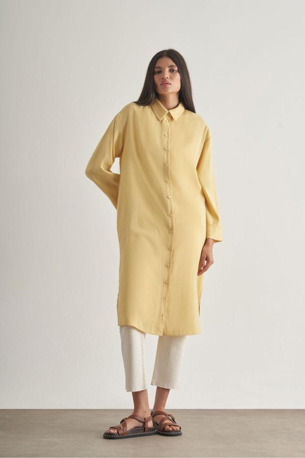 Mizalle Modal Karışımlı Sarı Uzun Tunik - Image 1