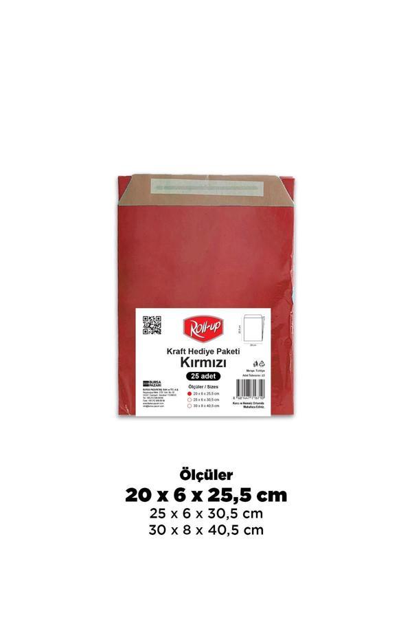 Alsepeteavm  Roll-up Kraft Hediye Paketi Kırmızı 20x6x25,5x4,5 25li - Image 1