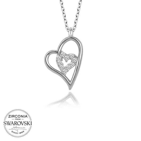 Alsepeteavm Swarovski Taşlı Gümüş Kalp Bayan Kolye - Image 1